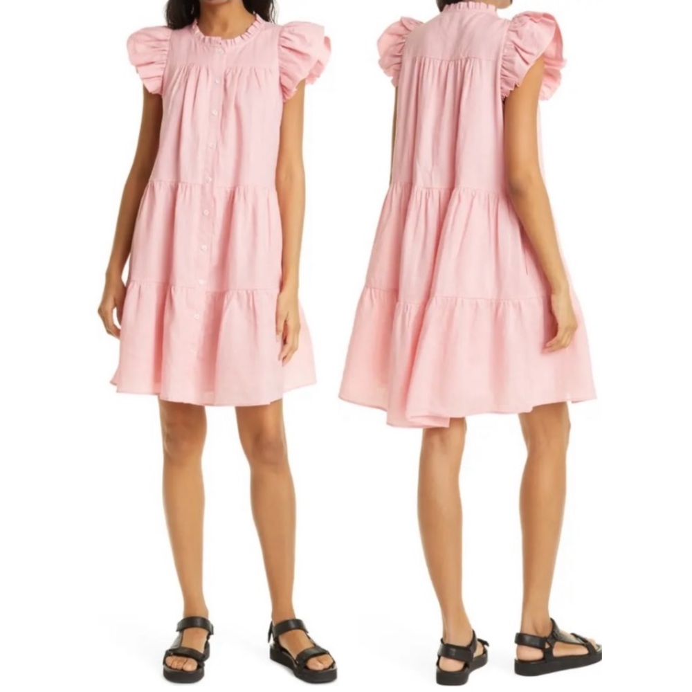 SEA Rose Ramie Ruffle Shirtdress Size Medium